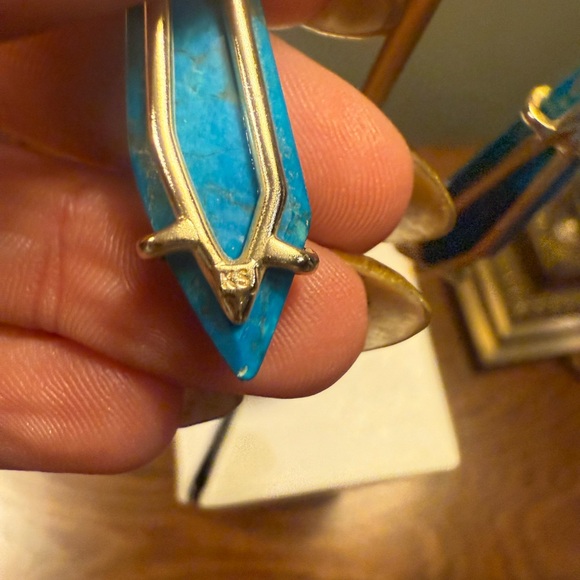 Rare Kendra Scott Turquoise Blue/Gold 2” Drop Earrings - Picture 6 of 7